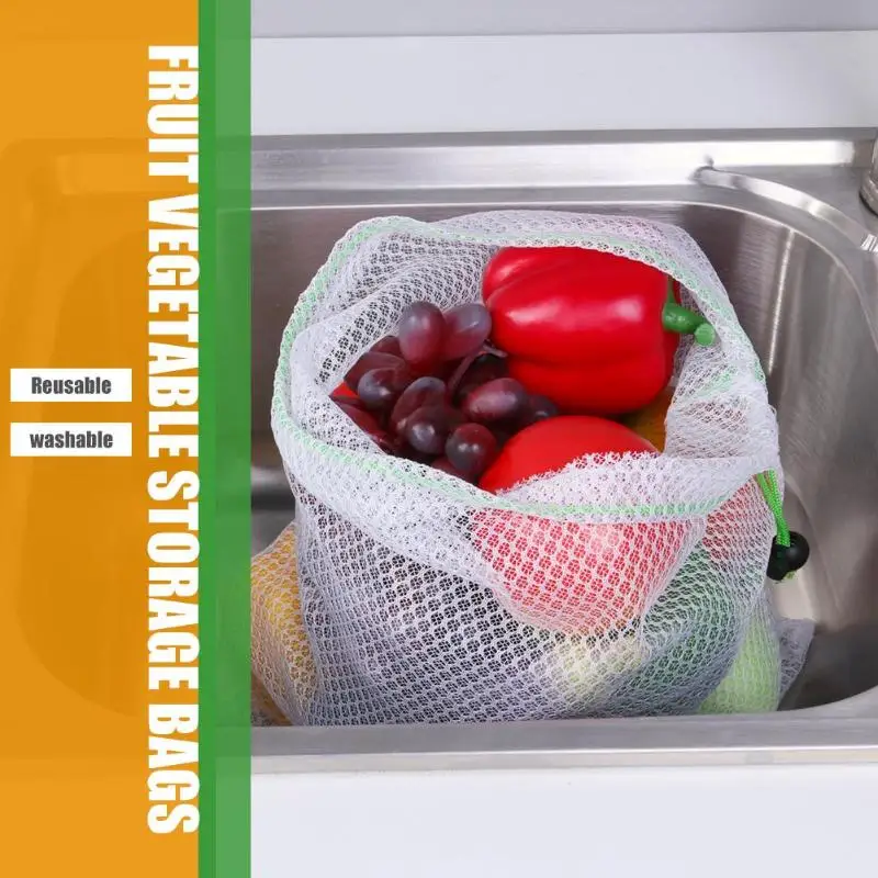 Многоразовые сетчатые продуктовые сумки мешочек для хранения продуктов фруктов