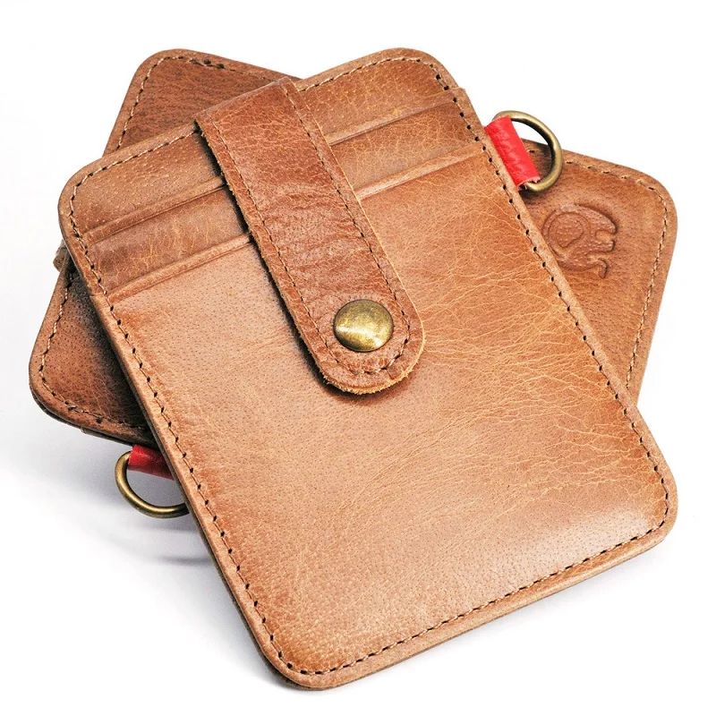 Lanyard Wallet Card-Holder Cash-Cards-Pack 100%Real-Leather Pocket Travel Credit Slim
