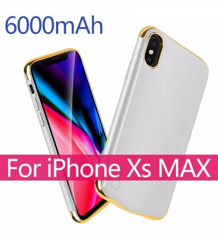 Большой емкости powerbank чехол для Apple IPhone X XS XR XS аккумулятор max зарядное устройство чехол batterie externe зарядный чехол крышка батареи - Цвет: XSmax 6000mAh silver