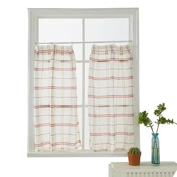 

Lychee Pastoral Style Plaid Printed Curtain Modern Door Curtain Window Room Divider Curtain Valance Home Decoration