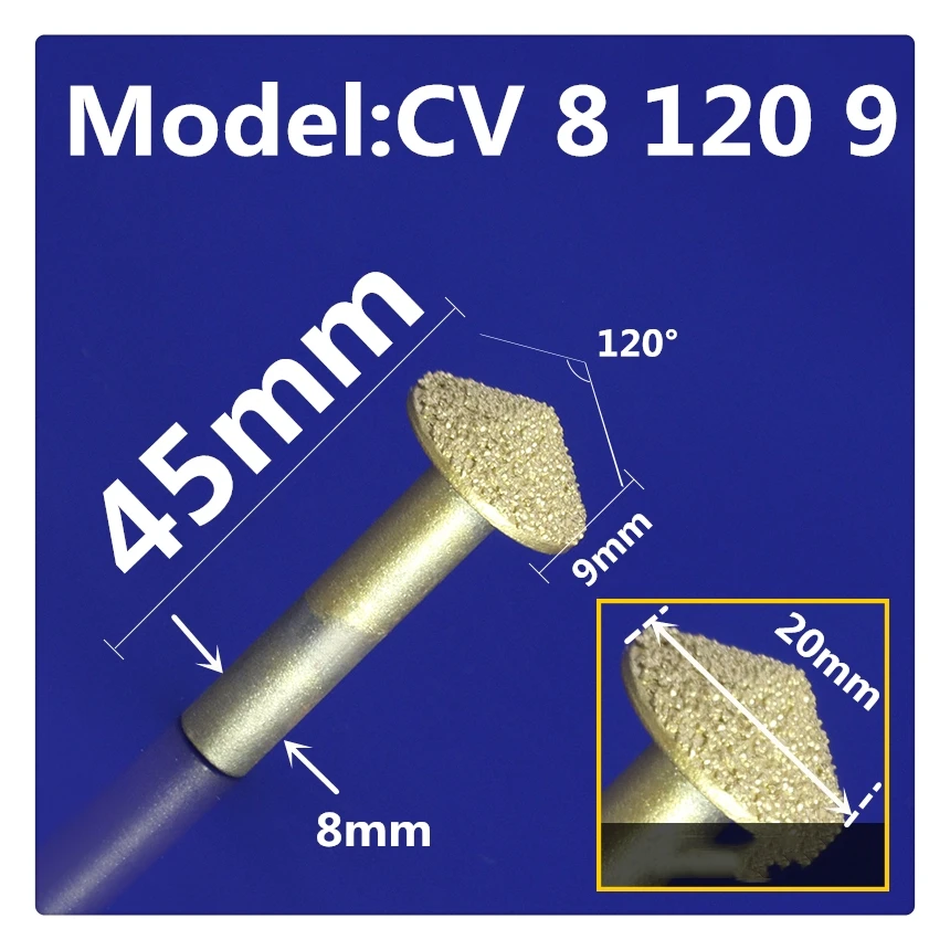 CV8 120 9 1 шт-, ЧПУ твердосплавный Алмазный Камень Гравировальный Бит для мрамора, bluestone и песчаника, нижний рельеф конический резак - Длина режущей кромки: CV8 120 9