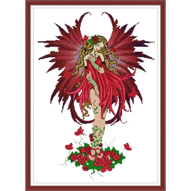 Joy Sunday Flower Fairy 3 DMC Cross-Stitch Printed Counted Canvas Handmade DIY Embroidery Needlework Kit for Gift And Home Decor |