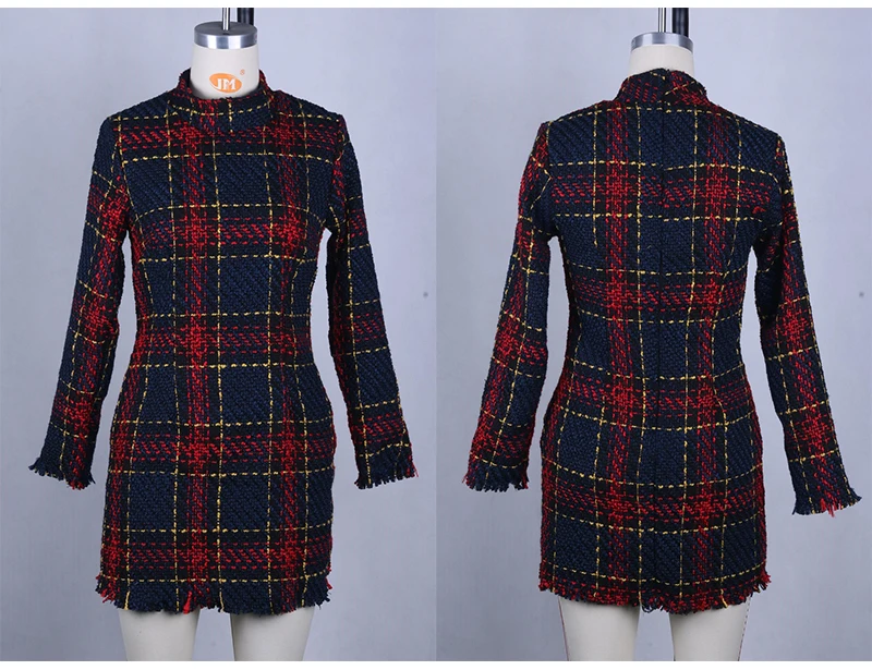 Lossky Sweater Dress Women Autumn Winter Plaid Long Sleeve Short Mini Ladies Thick Warm Clothes Dresses Vestido Elegant