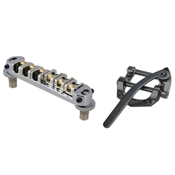 

Roller Saddle Bridge with Posts and Spanner with Durable Alloy Vibrato Tailpiece Tremolo Bridge Black