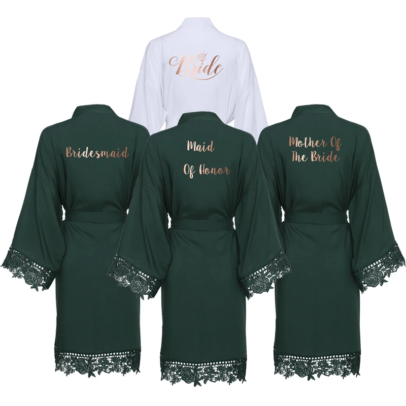 YUXINBRIDAL зеленый однотонный хлопковый Халат кимоно с кружевной отделкой женский свадебный халат белый халат