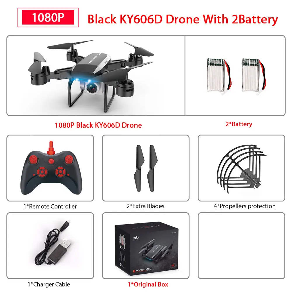 KY606D Дрон с FPV wifi 480P 1080P 4K HD Двойная камера или без камеры Квадрокоптер 20 минут время полета мини Дрон VS SG106 E58 Дрон - Цвет: Black1080P  2B