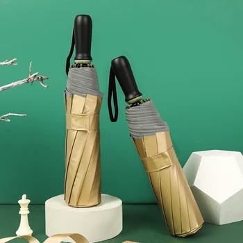 

10 Ribs Folding Umbrella Anti UV Sun Rain Windproof Reflective Stripe for Women