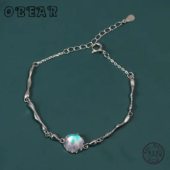 

OBEAR Ocean Wave Ripple Blue Sparkling Bracelet 925 Sterling Silver Fine Jewelry Crystal Bracelet for Women Fashion Girls Gift