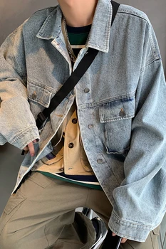 

Men's Fashion Denim Jacket Hop Retro Denim Jacket Jacket StreetwearLoose