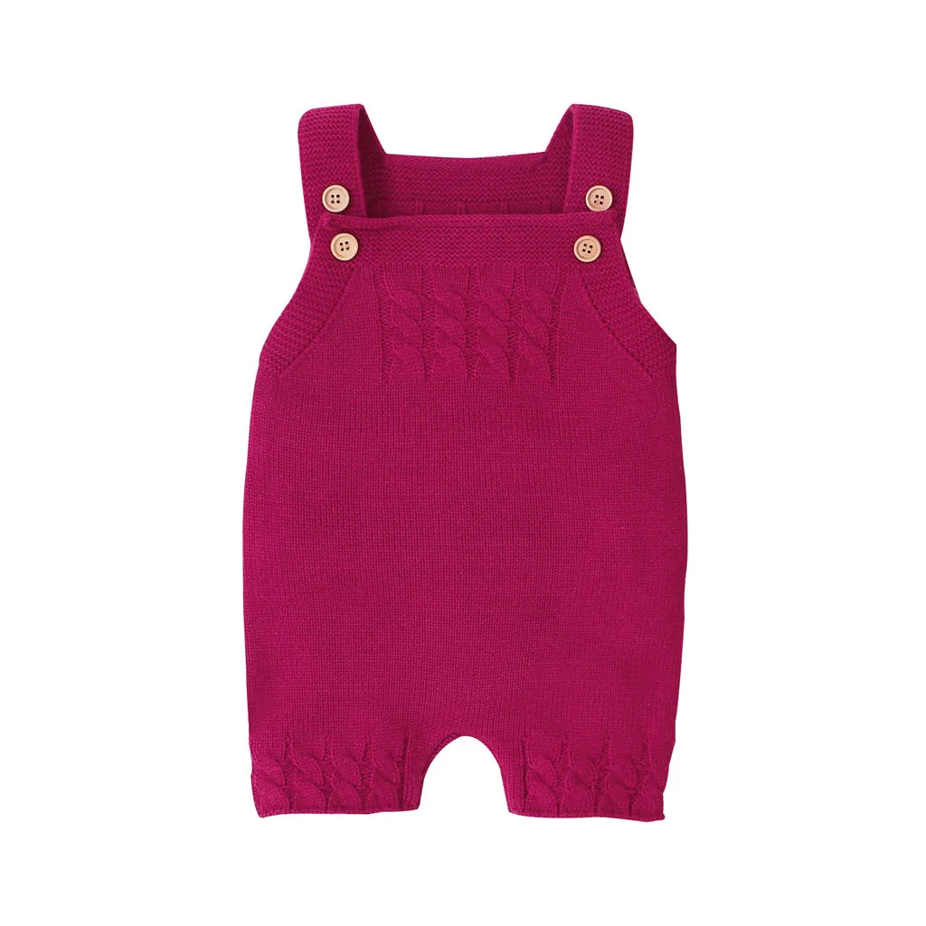 Hot pink Зимний теплый однотонный Вязаный комбинезон без рукавов для новорожденных девочек и мальчиков; комбинезон на подтяжках; одежда; костюм;# G4 - Цвет: Hot pink