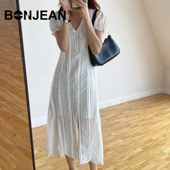 

Black White Lace Dress Women Summer Long Dress Elegant Evening Ladies V Neck Dress Korean Style Streetwear Z248