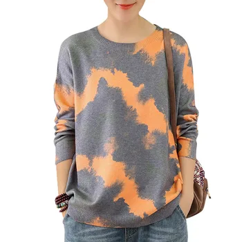 

Women New Fashion Autumn Sweater Knit Long Sleeve Loose Fit Round Neck Pullover Pattern Print Blouses Pull Femme Winter Top 2019