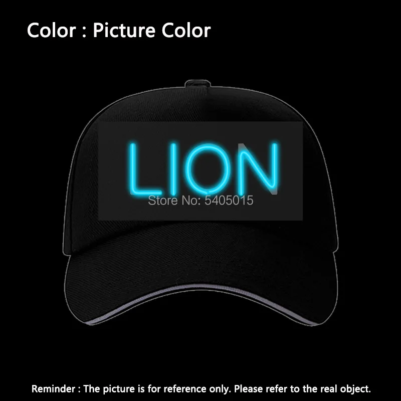 YUEHUI, светящиеся бейсбольные кепки с надписью «KITTY»/«LION»/«SHARK», вечерние кепки в стиле хип-хоп, светящиеся вечерние кепки с DC-3V для женщин и мужчин