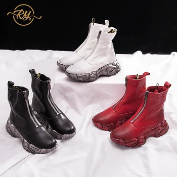 

RY-RELAA winter shoes women 2019 fashion fur boots ins style platform boots Genuine Leather womens boots ankle Sheepskin boots