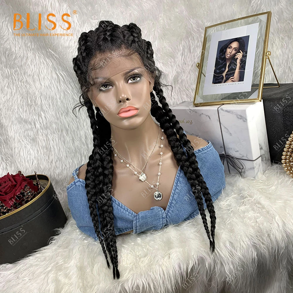 BLISS Braiding Hair Synthetic Lace Front Wig For Black Women Braided Wigs Black Brown Wigs Ladies Africa Wig Braids 24 inches