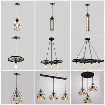 

Vintage Industrial Pendant Lights,Modern Black Cage Iron Minimalist Retro Nordic Loft Pyramid Lamp Metal Hanging Lamp E27 Indoor