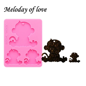

Shiny Monkey mama/baby molds for keychains DIY family epoxy model resin key keychains moulds silicone custom mold DY0123