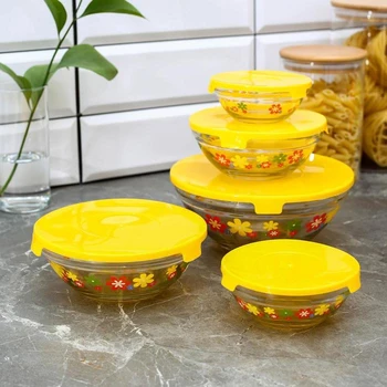 

Set of salad bowls with lids "Flowers", 5 pcs: 130/200/350/500/900 ml, yellow