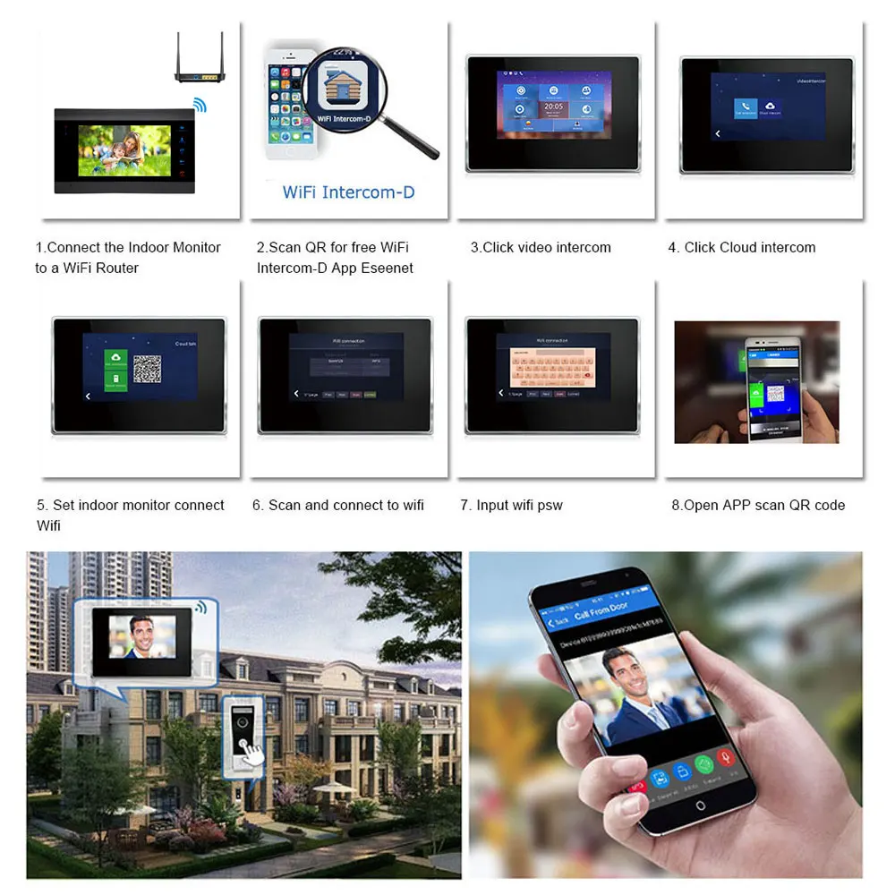 7 дюймов Беспроводной Wi Fi ЖК дисплей монитор HD 720P видео домофона 1200TVL ИК IP65