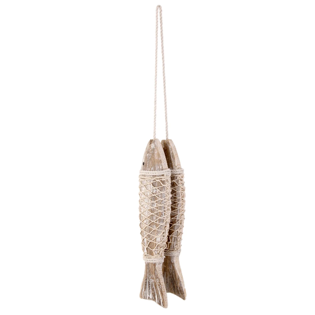 2x Wooden Fish Hanging Decor Nautical Rustic Vintage Shabby Chic Bathroom S