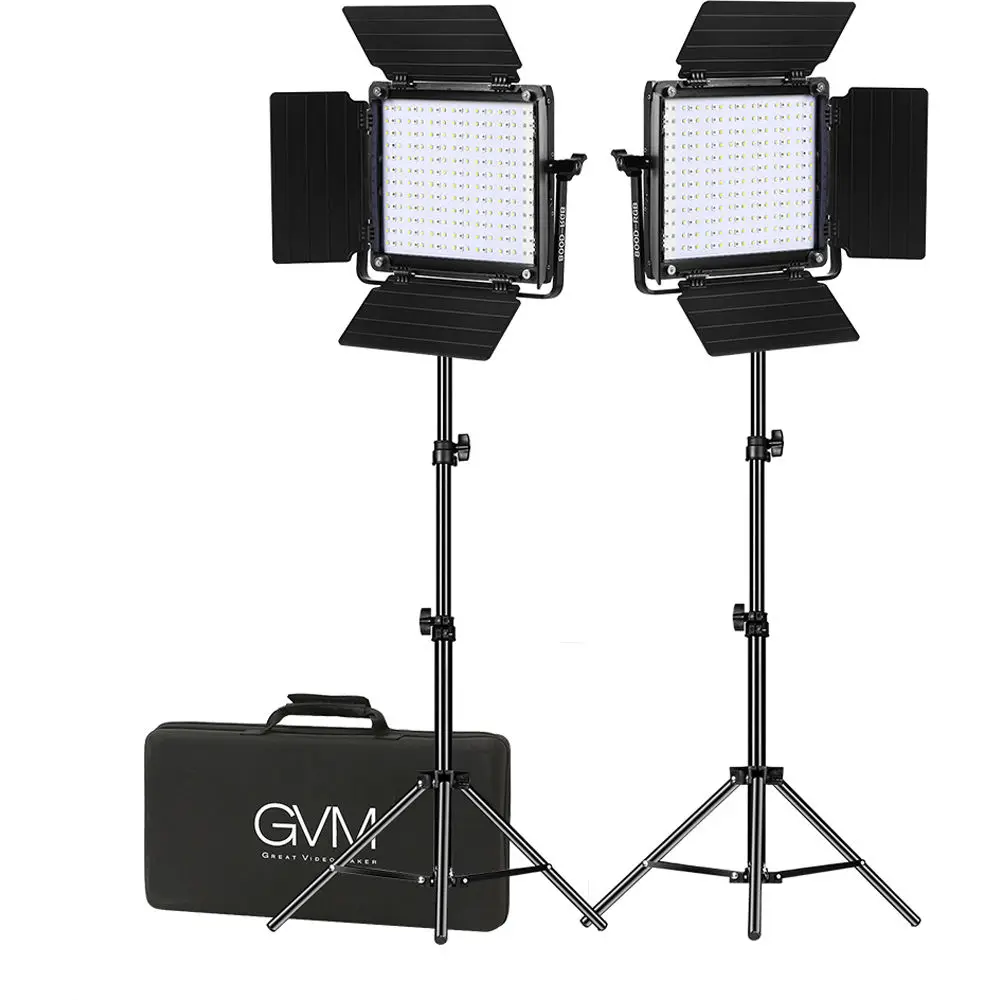 US $239.99 GVM Photography Lighting 800D RGB Studio Video LED Light 2 Sets Light Kit 168 Beads Lamp Panel With Folding Stand Wireless APP