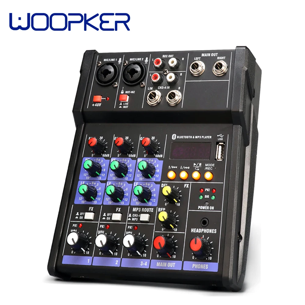 US $139.99 Portable Digital Audio Mixer DJ Controller Equipo De Sonido With USB MP3 Jack 4 Channels Professional Table De Mixage Audio