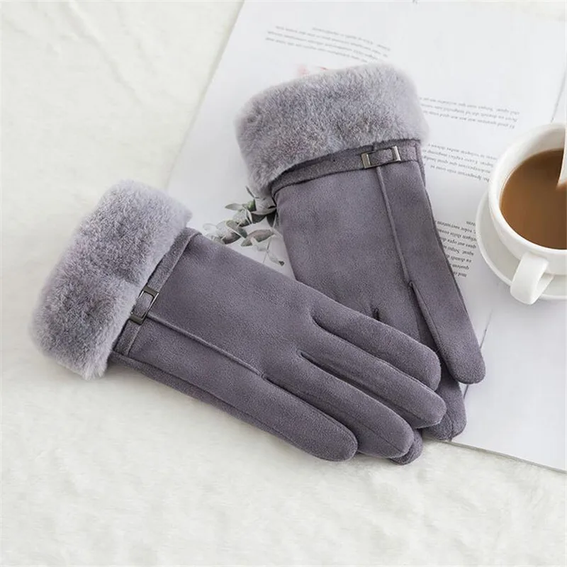 Женские Классические Теплые Перчатки Зимние Модные уличные спортивные перчатки без пальцев женские перчатки с сенсорным экраном женские утепленные замшевые тканевые перчатки - Цвет: N-915 gray