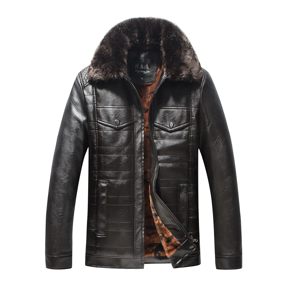 

Middle-aged plus Velvet Leather Jacket Winter Coat Men Dad Men'S Wear Middle-aged MEN'S Leather Coat
