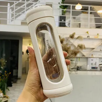 

Glass Water Bottle With Plastic Sleeve Leak Proof Cup BPA-Free For Travel Home Reusable Eco Friendly Safe Daily Intake