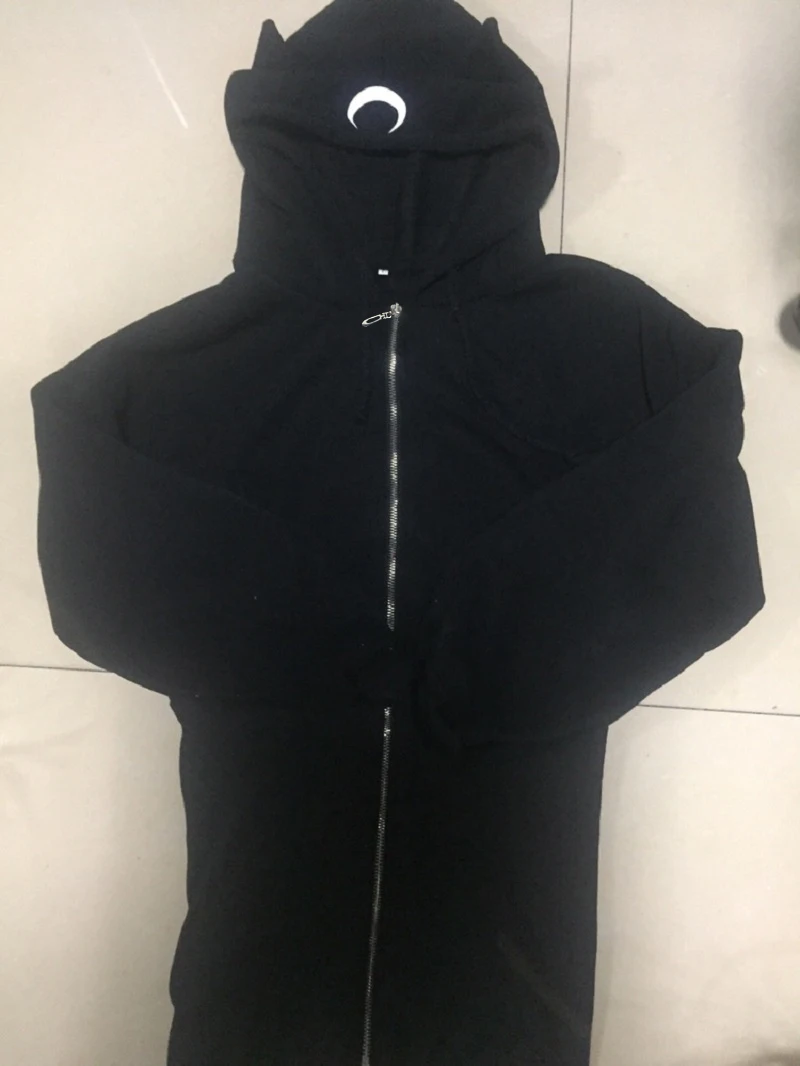  Pentagram Zipper Cute Cat Ears Moon Print Hoodie Long Sweatshirt Black Women Punk Gothic Hoody Ladi