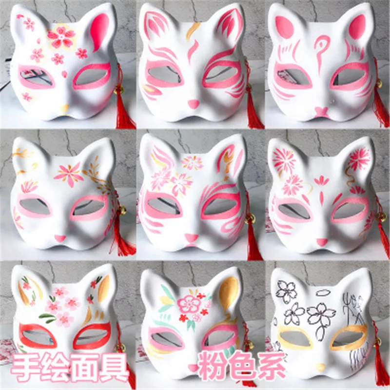 mix in randomly 2 шт Вечерние Маски рисованная маска Аниме COS Cat Fox маска с колокольчик-кисточка - Цвет: mix in randomly