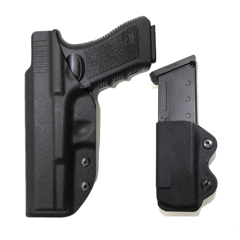 

Tactical IWB Kydex Gun Holster for Glock 17 22 31 43 43x Concealed Airsoft Pistol Holster With 9mm Magazine Pouch Beltclip Case