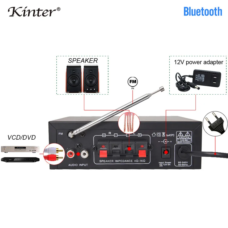 Kinter T1 аудио усилитель воспроизведение MP3 в USB TF карта имеет fm радио и микрофон вход