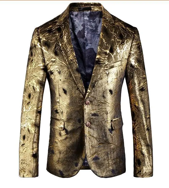 

Gold Blazer For Men 2020 Slim Fit Men Floral Print Blazer Jacket Large Size British Style Prom Party Wedding Blazers