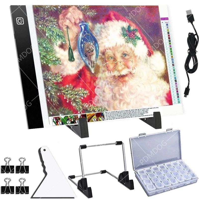 

PDMDOG A4 Three Level Dimmable Led Light Pad Tablet,Eye Protection Easier for Diamond Painting Tools Accessories Stand Clips