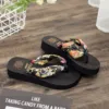 Summer Flip Flops Women Designer Bohemian Satin Slippers Thick-Sole Slope with Flip Flops Beach Shoes Slippers 2