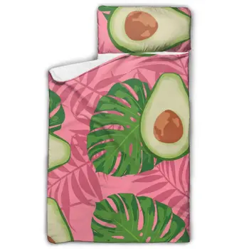 

Avocado Slices And Leaves Of Monstera Nap Mat with blanket and Pillow for Toddler Baby Girls Portable Rolled Travel Blanket