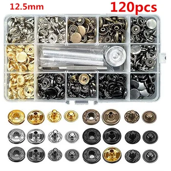 

120Set 12.5mm Metal Press Studs Sewing Button Push Buttons With Tool Snap Fasteners Kit Press Studs Leather Bag Jacket Clothes
