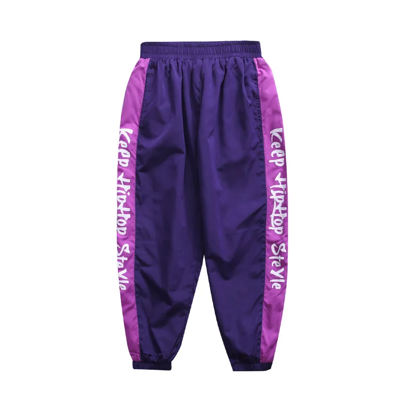 purple pants Крутая детская одежда в стиле хип-хоп Свободная куртка для бега, пальто Топ, повседневные штаны для девочек и мальчиков, одежда для джазовых танцев, костюм Одежда для танцев - Цвет: purple pants