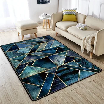 

Blue Geometric 3D Printed Large Carpet For Living Room Soft Flannel Sponge Floor Mat Bedroom Anti-slip Bathroom Mat Kid Rug