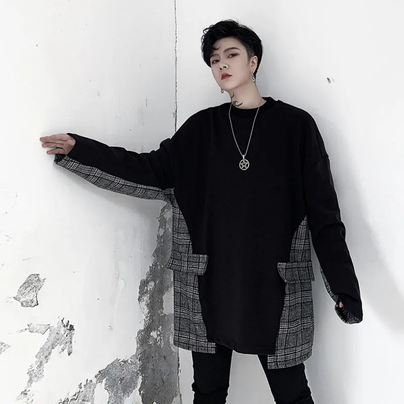 Men Autumn Winter Plaid Splice Velvet Thick Pullover Sweatshirt Overcoat Male Women Vintage Fashion Casual Hoodie Outerwear