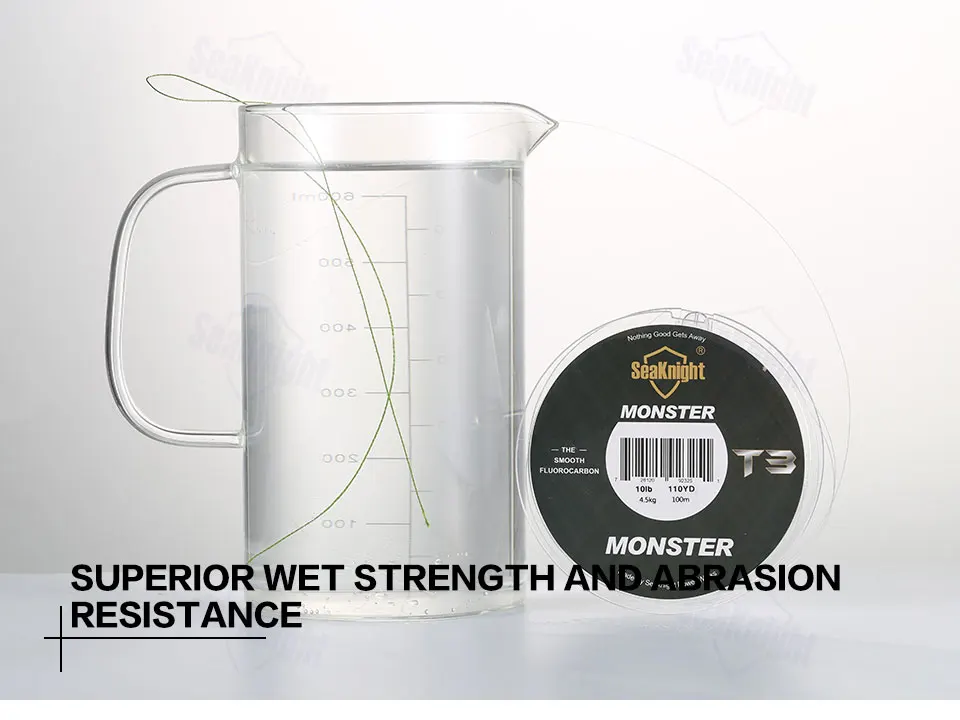 Linha de Pesca Seaknight Monstro Fluorocarbon Suave Monofilamento Líder Linha 3-18lb 100% Triple Estrutura t3 100m 8 Linhas de pesca
