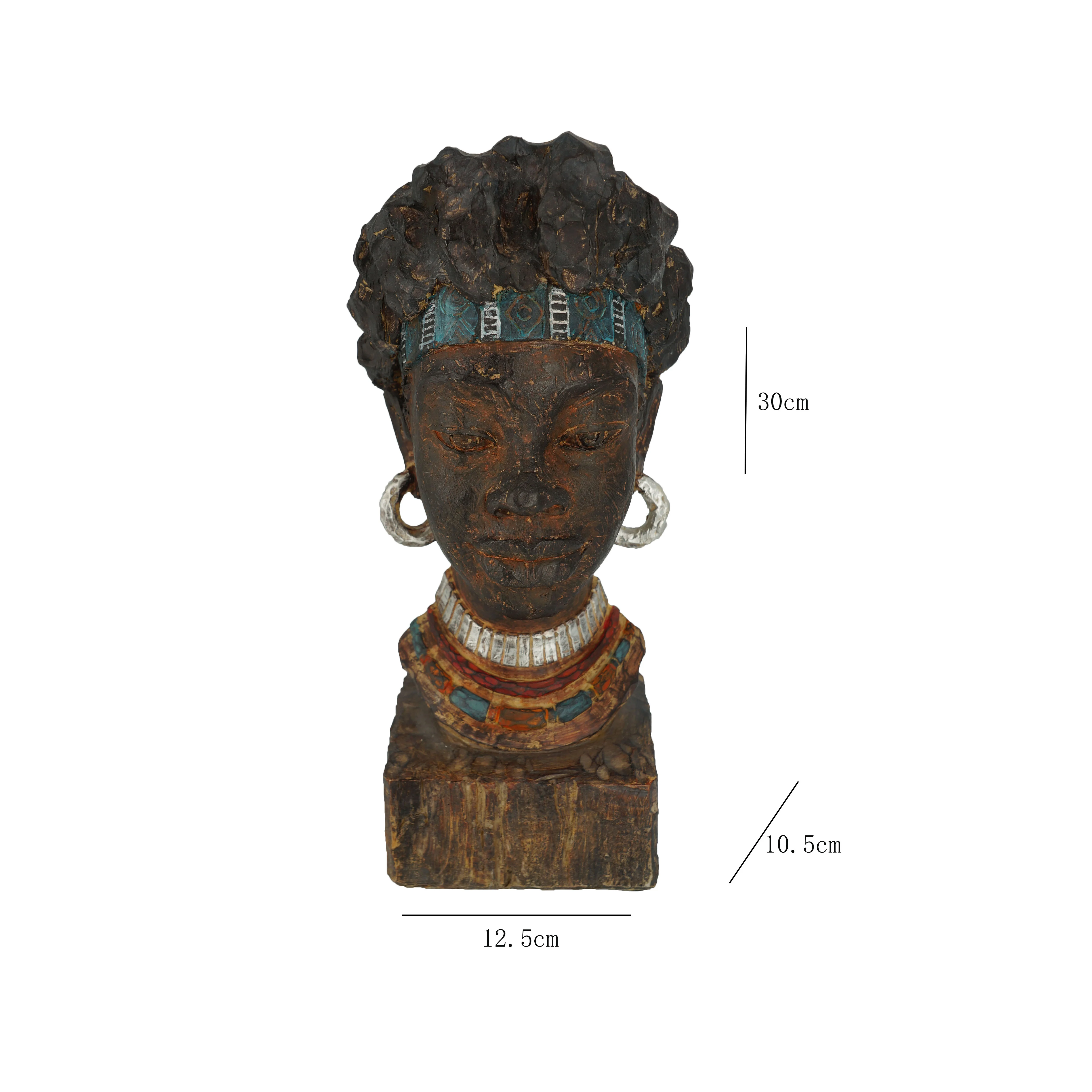 

African Men's Heads Resin Handicraft Imitated Wood Carving for Home Decoration Accessories and Hotel Living Room