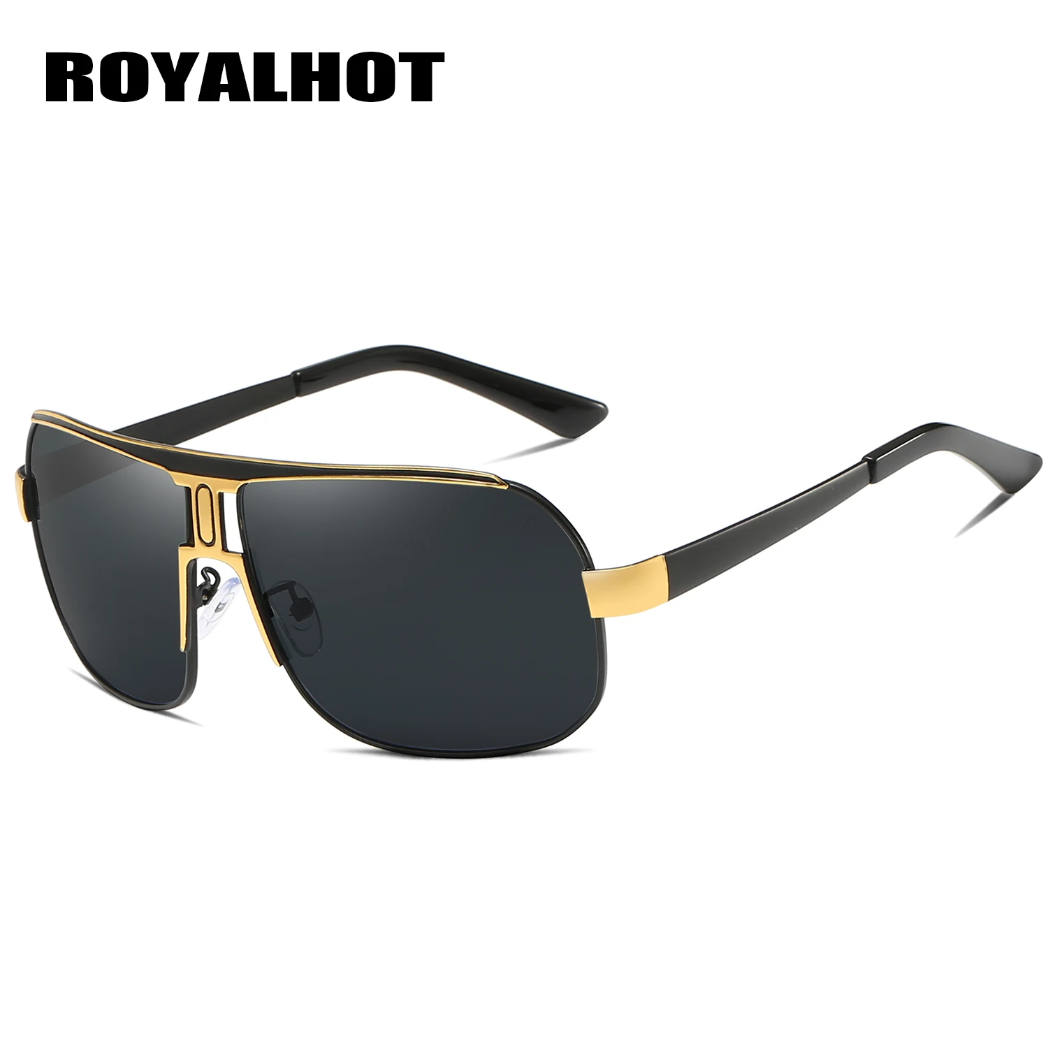 RoyalHot, мужские, женские, поляризационные, сплав, квадратная оправа, негабаритная оправа, солнцезащитные очки для вождения, солнцезащитные очки, очки, Oculos masculino, мужские, 60041 - Цвет линз: Gold