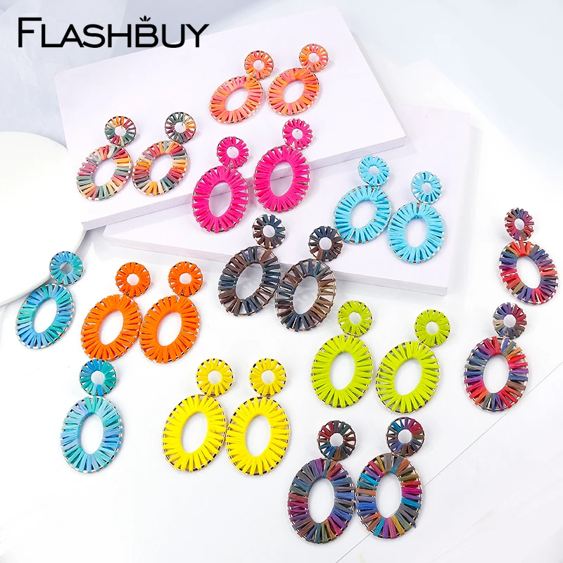 

Flashbuy Handmade Rattan Boho Style Drop Dangle Earrings For Women Vintage Geometry Rafite Earring Wholesale Earrings Jewelry