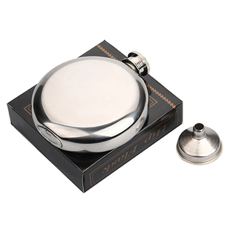 5 Oz Stainless Steel Portable Wine Bottle Round Shape Wine Jug Mirror Carry Vodka Metal Flagon with Funnel