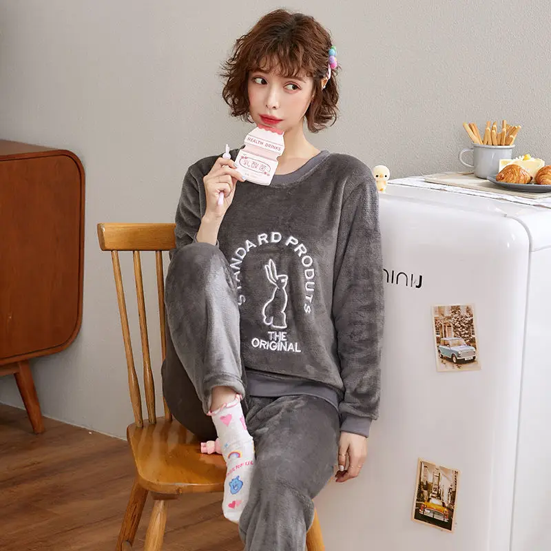 Пижамы женские большие размеры пижамы из плотной ткани женские теплые длинные осенние пижамы зимний домашний костюм женская пижама домашний L-XXL - Color: sleepwear women set