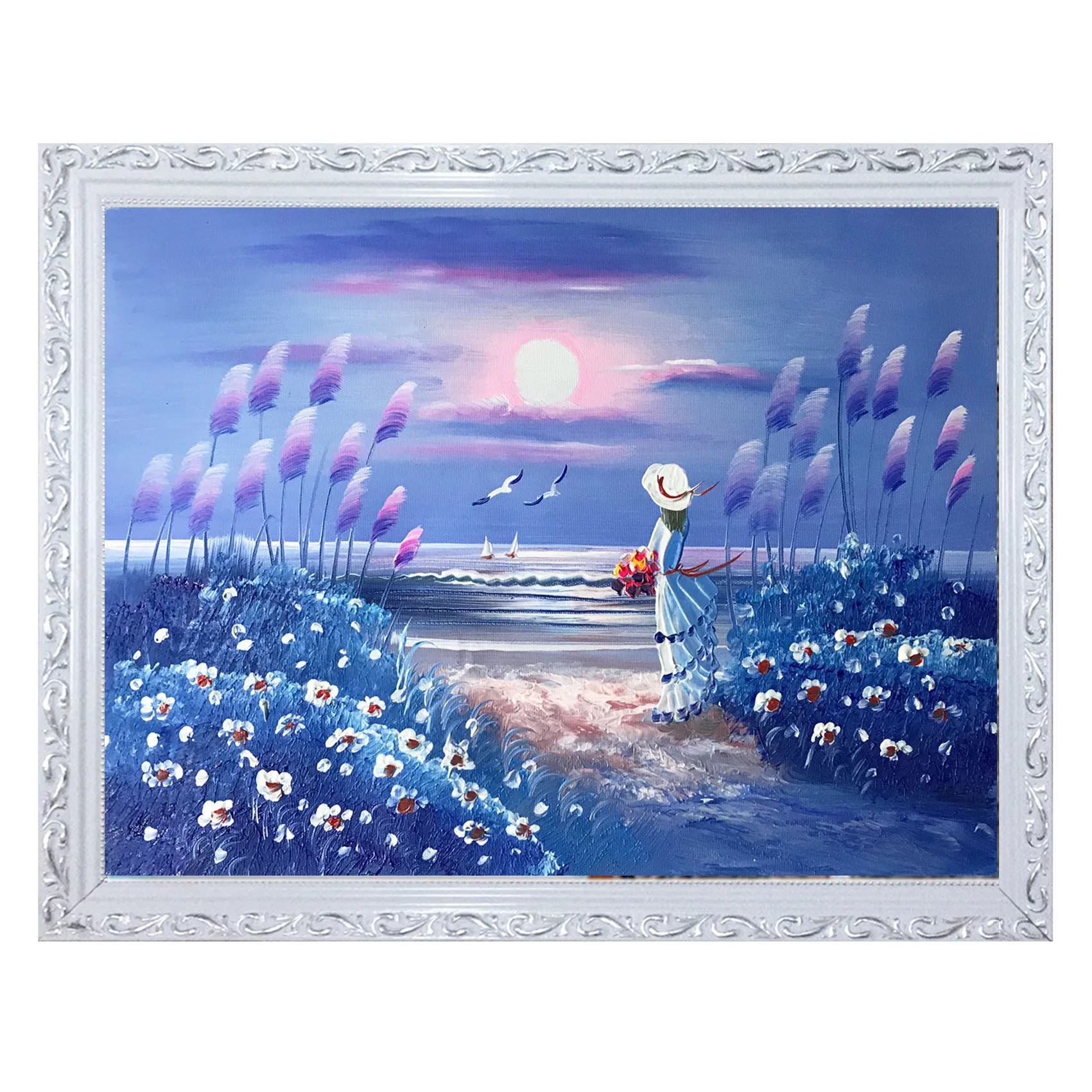 

Factory Direct Selling CHILDREN'S Room Hotel Seaside Little Girl Landscape Painting Simple European Dafen Oil Painting Handmade