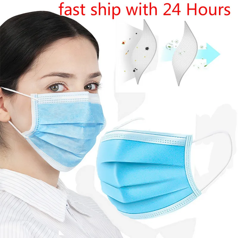 

Instock Earloop Face Masks Disposable 3 Layers Dustproof Mask Facial Protective Cover Masks Set Anti-Dust Mask 2020