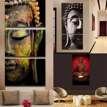 

3Pcs/lot Modern Splicing Buddha Canvas Print Oil Painting For Home Deco